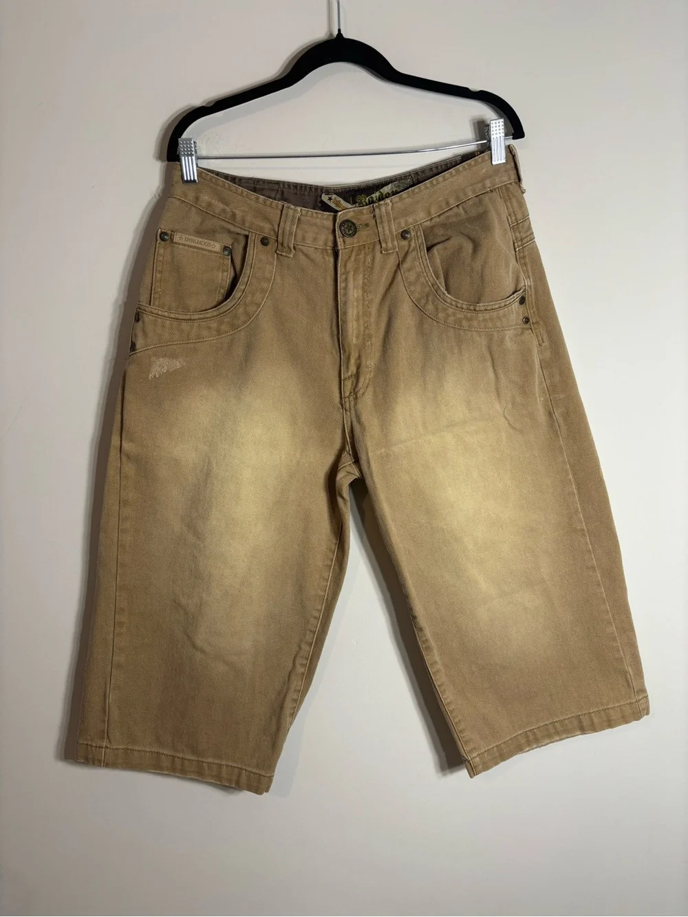 Vtg Y2K Infamous Raider 34 Brown Denim Baggy Streetwear Shorts Faded